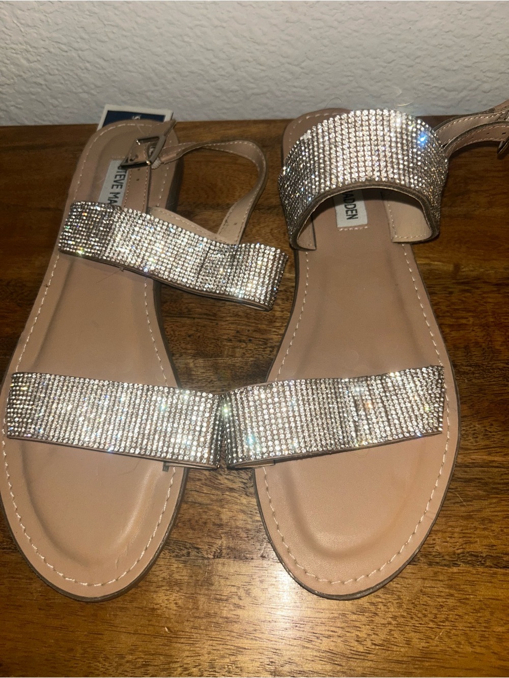 Embellished Nude Rhinestone Strap Sandals - Steve Madden Size 9M